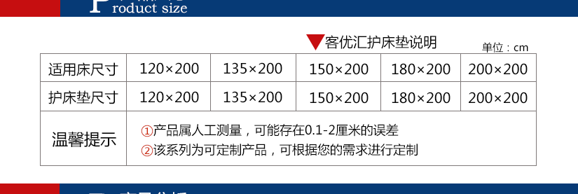 床垫尺寸说明表格